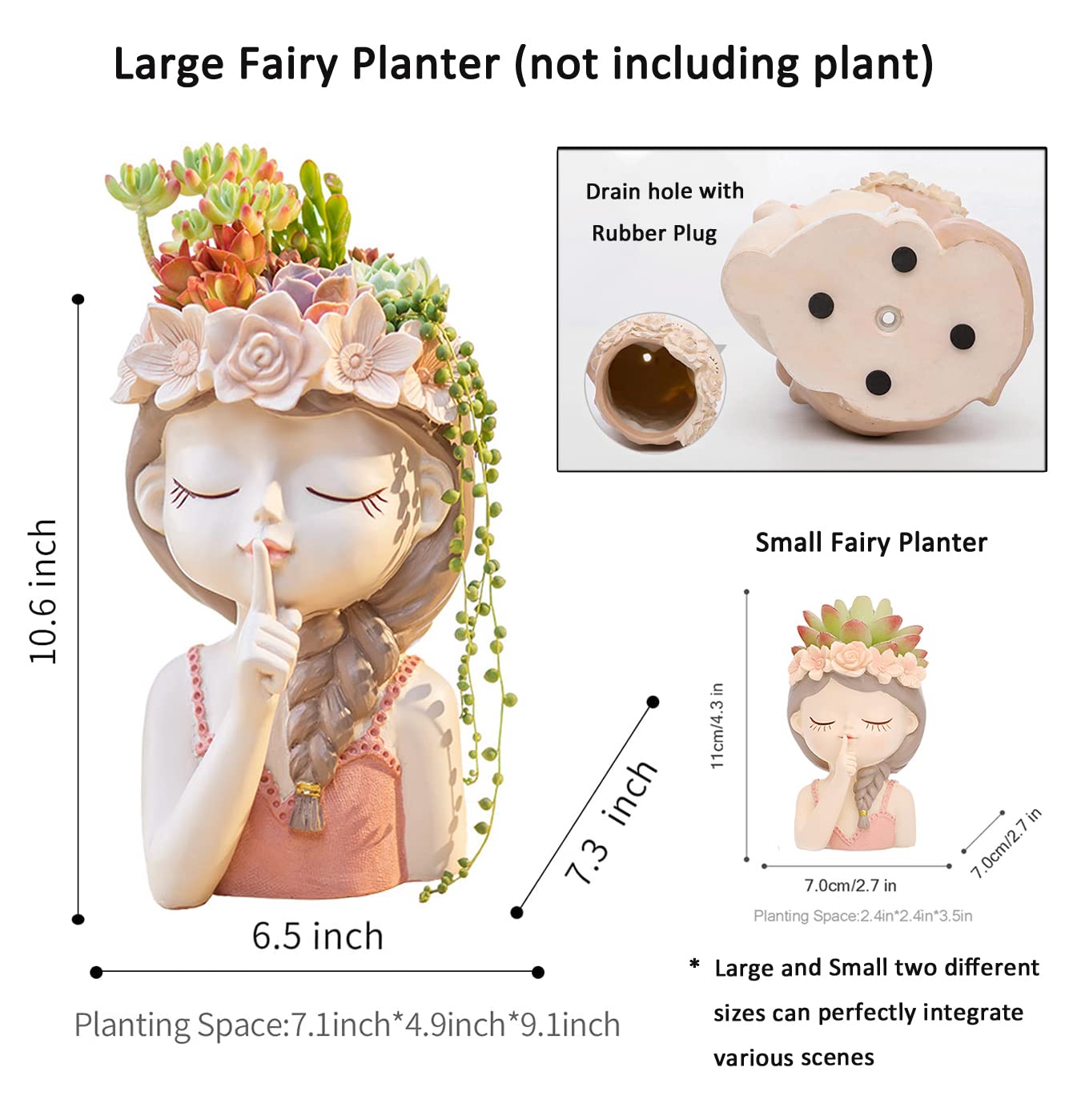 Adorable large girl face planter cute big succulent pot with drainage hole Tall lady head planter resin flower pot Decorative vase for plants