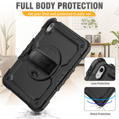 SEYMCY Case for iPad (A16) 11th/10th Generation 2025 (11 inch)/2022 (10.9 inch), Full-body Shockproof with Screen Protector, 360° Rotating Stand & Hand Strap, Carrying Strap, Pencil Holder, Black