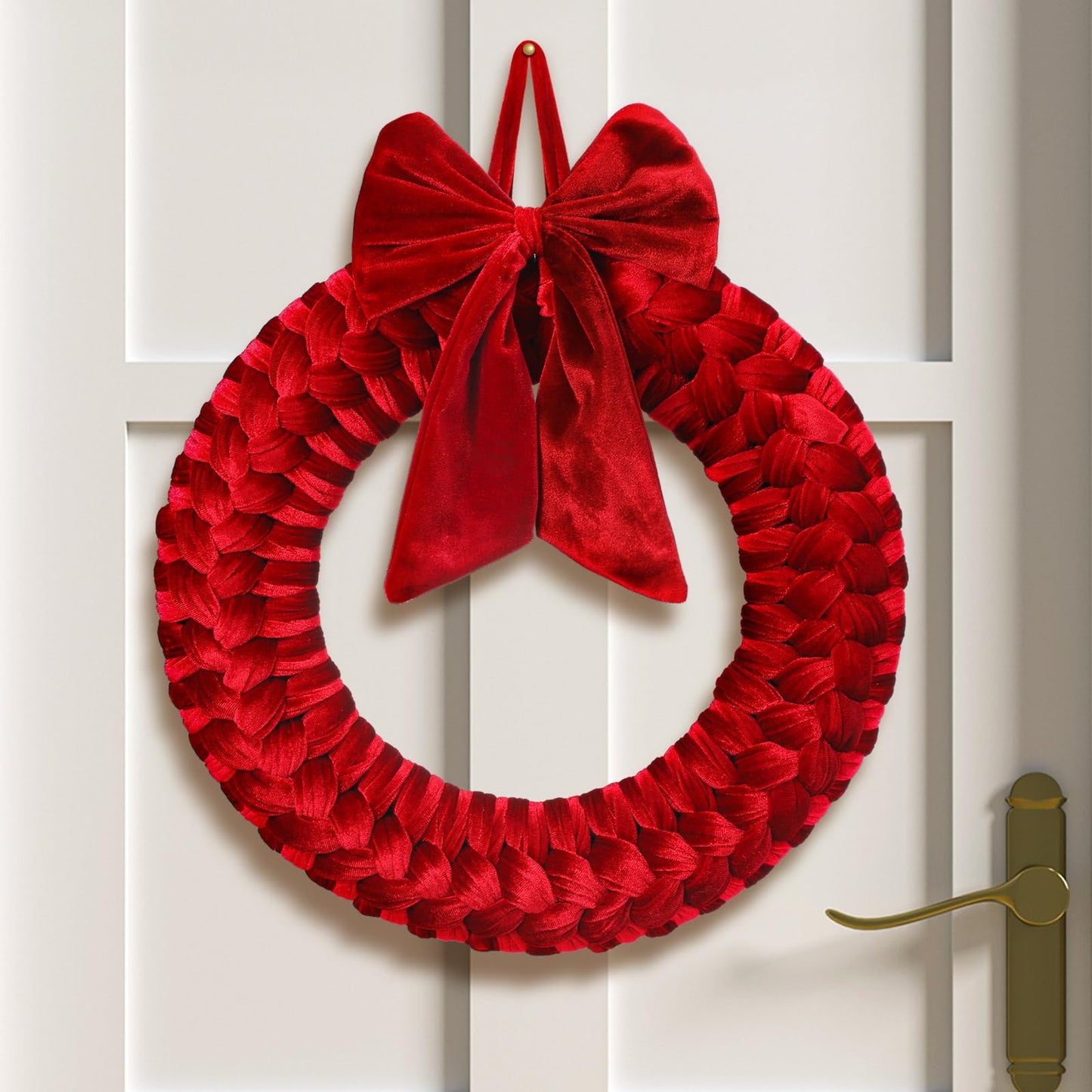 Barydat Christmas Velvet Wreath 14" Wreaths for Front Door Velvet Christmas Wreath Ornament with Bow for Party Table Fireplaces Porch Walls New Years Home Decor (Burgundy)