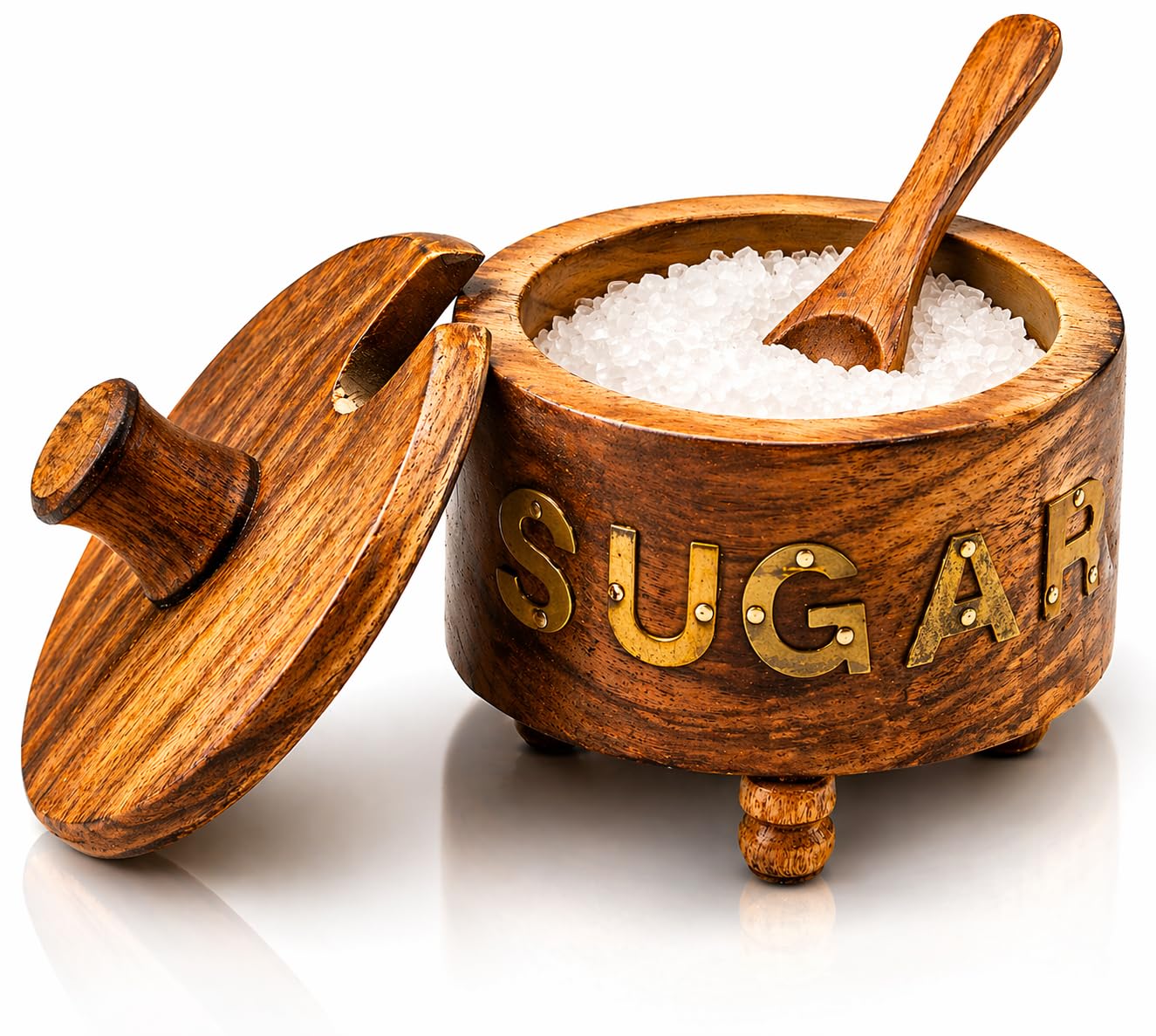 Decorative Rustic Wooden Sugar Bowl With Lid Wide Mouth Candy Treat Jar Spice Jar Holder Condiment Nuts Serving Bowl Pot Salt Spice Herb Loose Leaf Tea Storage Container Novelty Home & Kitchen