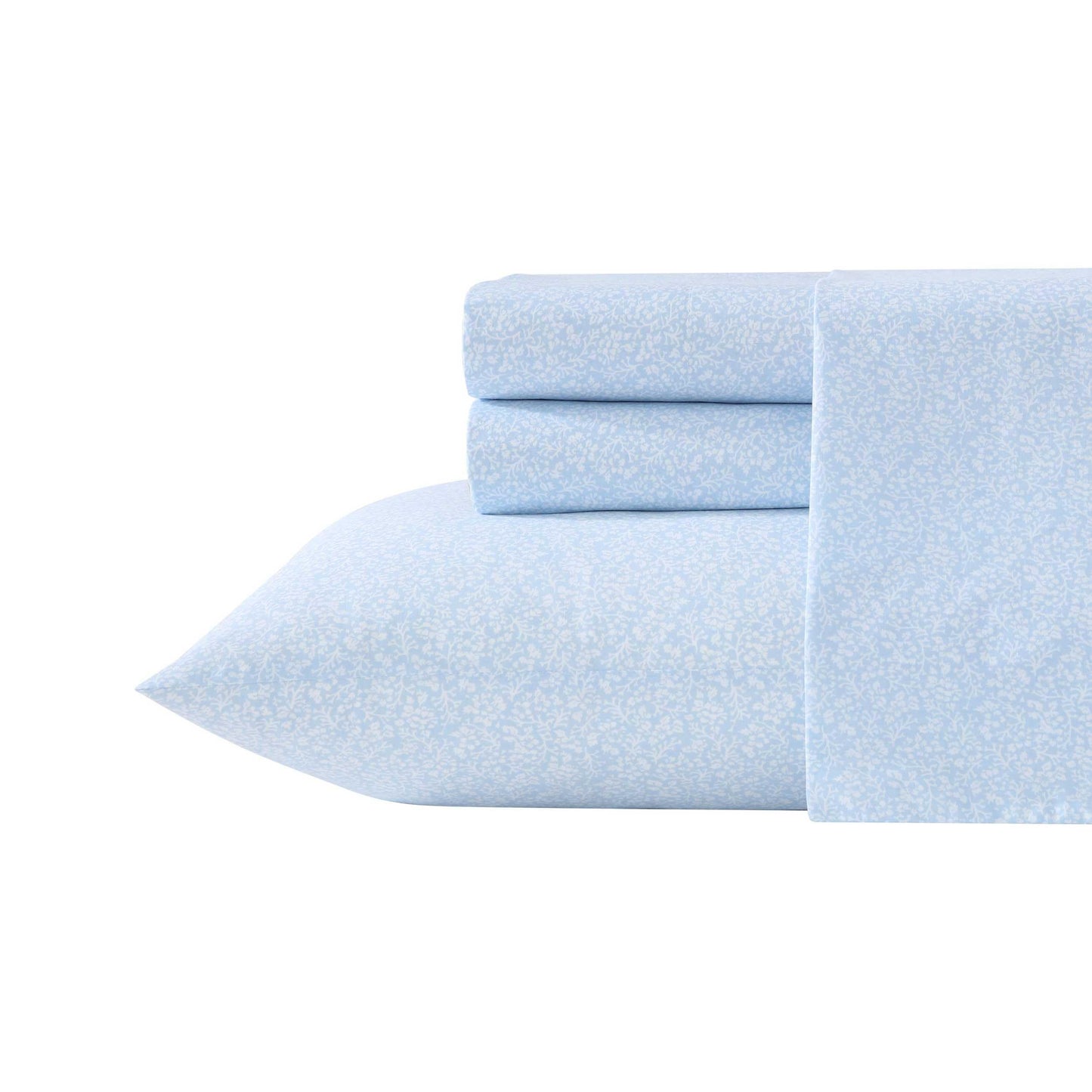 Laura Ashley - King Sheet Set, Crisp & Cool Cotton Percale Bedding with Deep Pockets, Lightweight for Year Round Comfort, Bed Sheets with Matching Pillowcases (Maeve Blue)