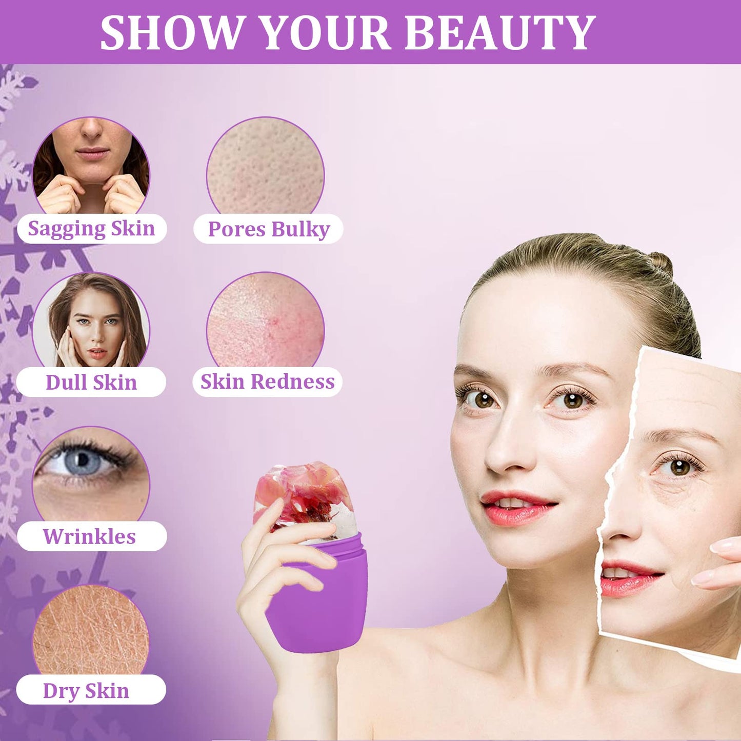 Small Cube Ice Roller For Face And Eye,Facial Ice Roller Massager,Face Icer,Facial Skin Care Tools for Eliminate Puffiness Tighten Skin Reduce Fine Lines Shrink Pores (Purple)