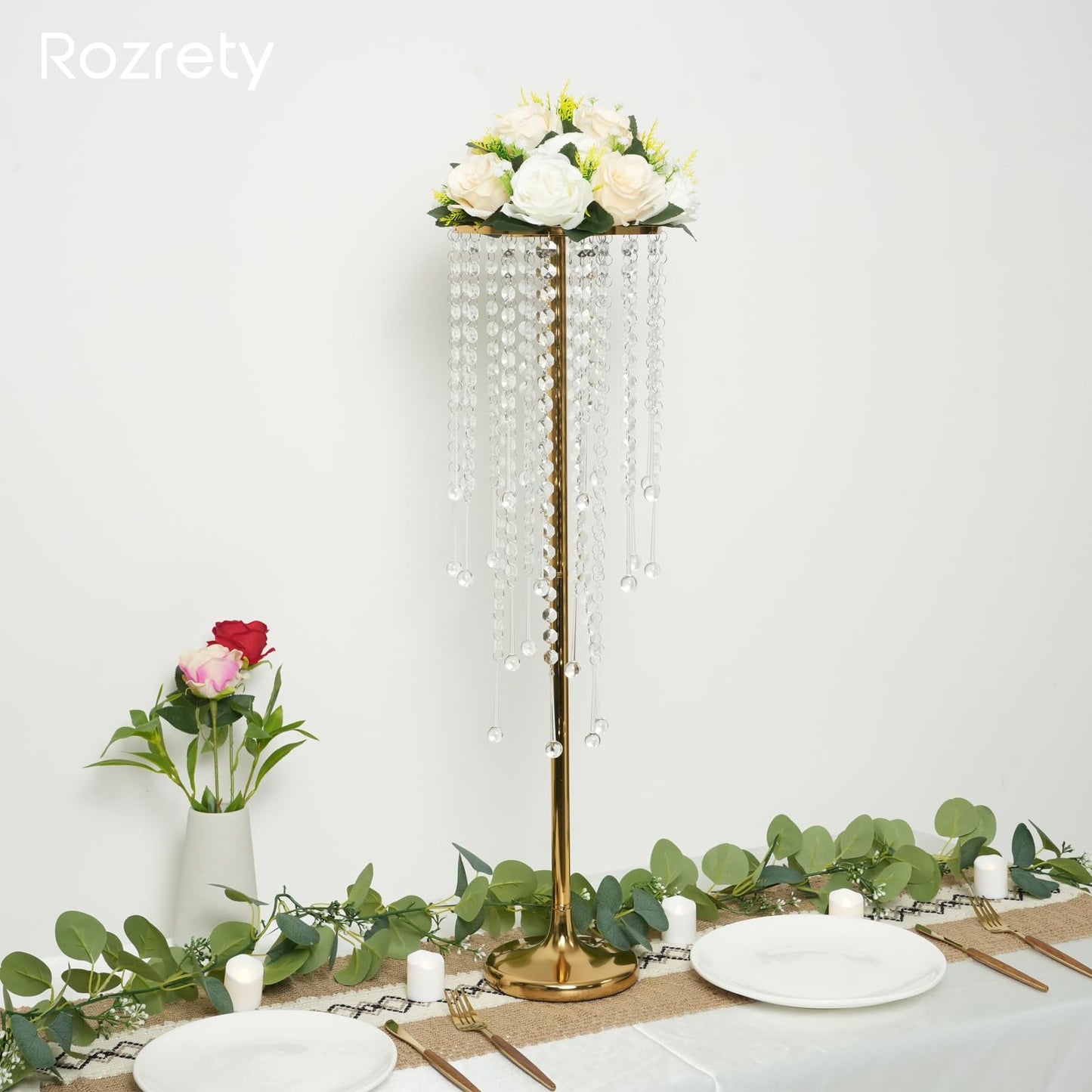 Rozrety Metal Gold Vase, 4pcs Modern Centerpiece for Table, Wedding Event Decor, 29.5in Tall, Durable Rust Resistant, Luxurious Home Decorations
