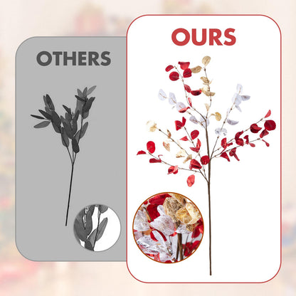 Voqoza 6pcs Eucalyptus Stems Fake Red Gold Silvery Christmas Decorations Leaves Artificial Silk Flowers Bouquet Faux Branches Centerpiece Flores Plants for Home Party Decor Wedding Decoration