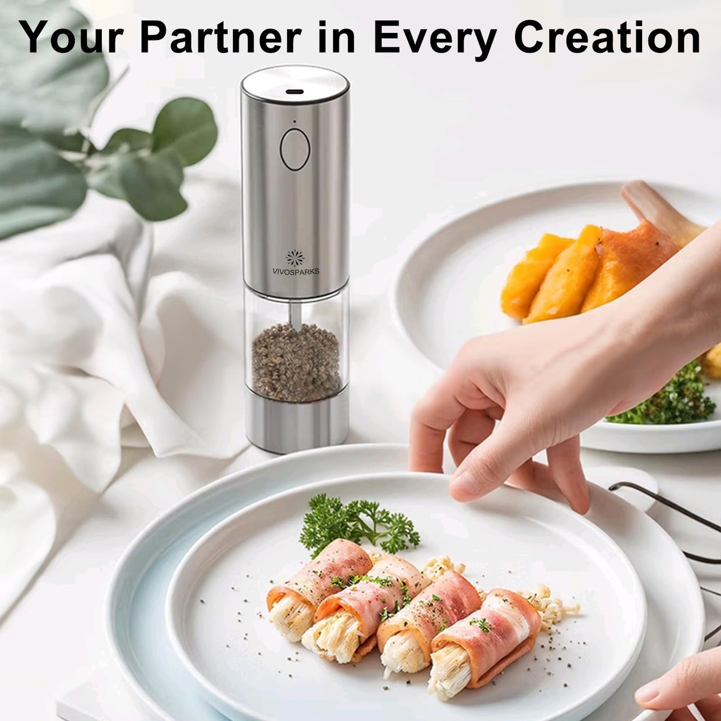 Electric Salt and Pepper Grinder Set, Upgraded 3.2oz (95ml) Large Capacity USB Rechargeable Mill with LED Light & 6 Adjustable Coarseness, Stainless Steel Shaker for Kitchen, BBQ, Gift Giving