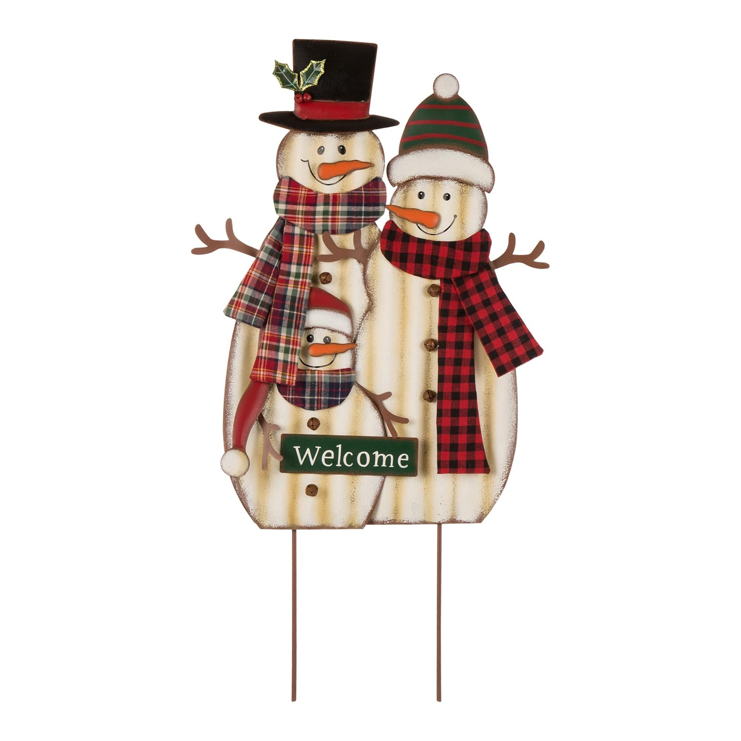 Glitzhome 30" H Metal Christmas Snowman Family Yard Stake, Holiday Decorations Outdoor Standing Hanging Display, Xmas Holiday Wall Ornament for Lawn Outdoor Holiday Decoration