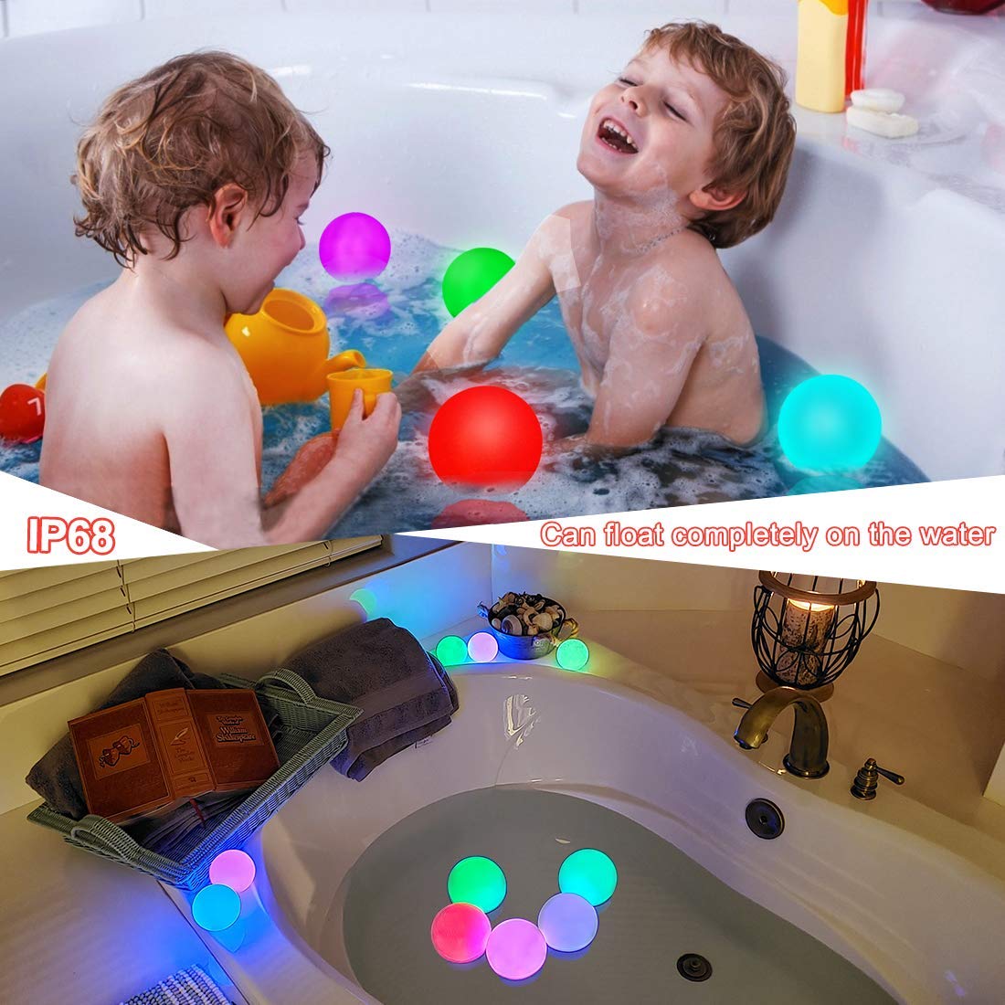 DeeprBlu Floating Pool Light, IP68 Waterproof Hot Tub Lights, RGB Colour Changing LED Bathtub Lights, Bath Lighting Up Ball Light for Kids Gift, Indoor and Outdoor Decor-4pcs