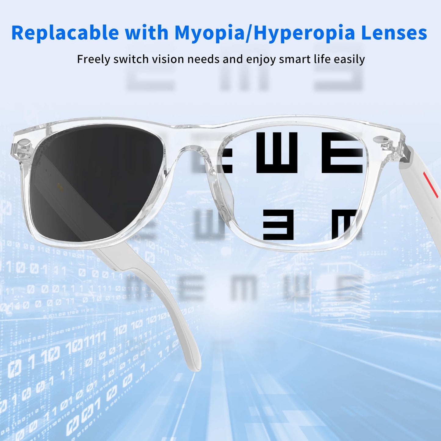 Smart Glasses - Bluetooth Glasses for Men & Women, Touch Control, Outdoor UV Protection and Voice Control, Hands-Free Calls (Clear Lens)