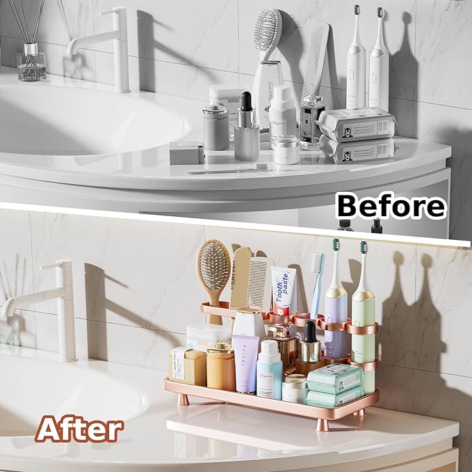 Electric Toothbrush Holder for Bathroom Countertop 5 Metal Slots Toothpaste