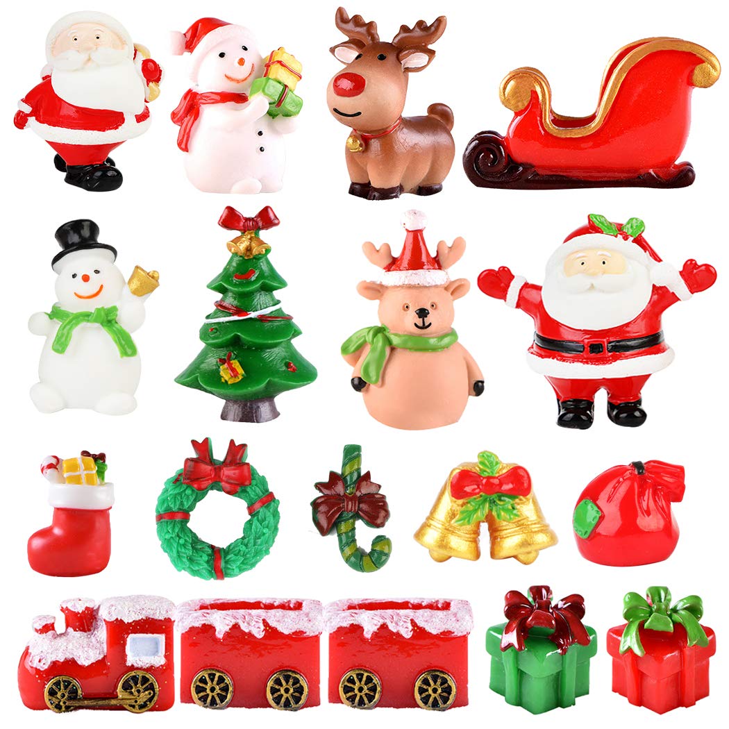 yeesport 18PCS Christmas Miniature Figurines Mini Santa Clause Ornament Xmas Micro Landscape Christmas Tree Christmas Figurines Snowman Reindeer Gift for DIY Fairy Garden