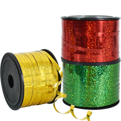 BEISHIDA 3 Pack 100 Yards Gold Red Green Ribbon Curling Crimped Glitter Ribbon Balloon String Shiny Metallic Gift Wrapping Ribbon Birthday Party Christmas Art Craft Decoration