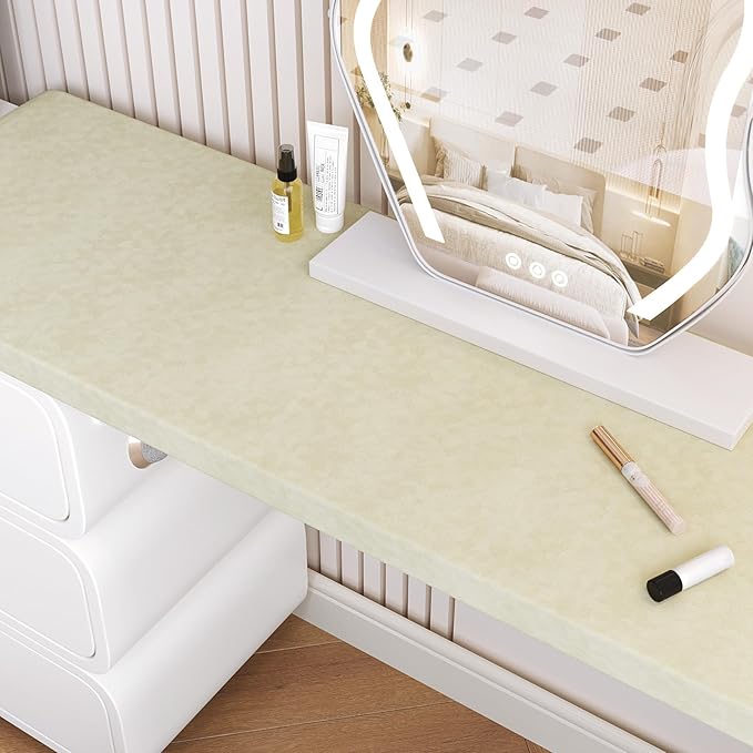 Beige Velvet Contact Paper for Cabinets Shelf Dresser, Soft Fabric Drawer Liner