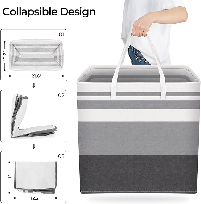 HomeHacks 3-Pack Large Laundry Basket, Waterproof, Freestanding Laundry Hamper