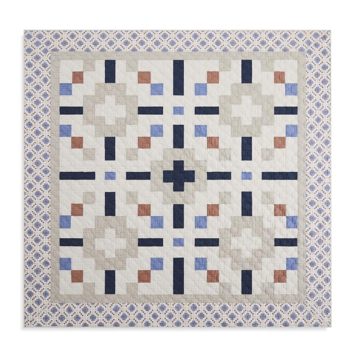 Pendleton King Quilt Set – 100% Cotton 3 Piece Quilt Set with Shams, Soft Lightweight Bedding for King Size Bed, White & Blue Patterned Comforter Alternative, King Bedding Set (Meadow Summit)