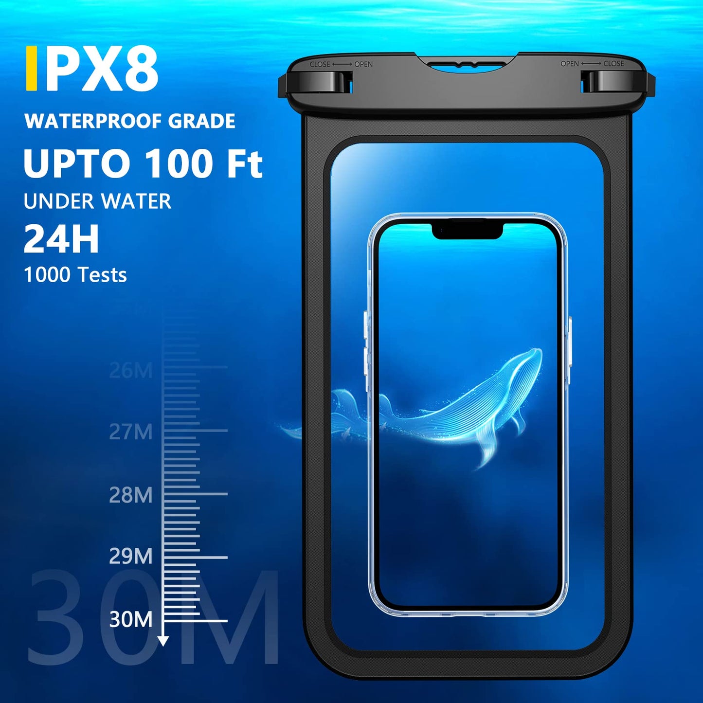 Temdan 2 Pcs Waterproof Phone Pouch, [Up to 10" Large] Universal IPX8 Waterproof Cell Phone Case Dry Bag with Lanyard for iPhone 16 Pro Max/16E/15/14/13,Galaxy S25 Ultra/S24/S23 for Vacation -Black