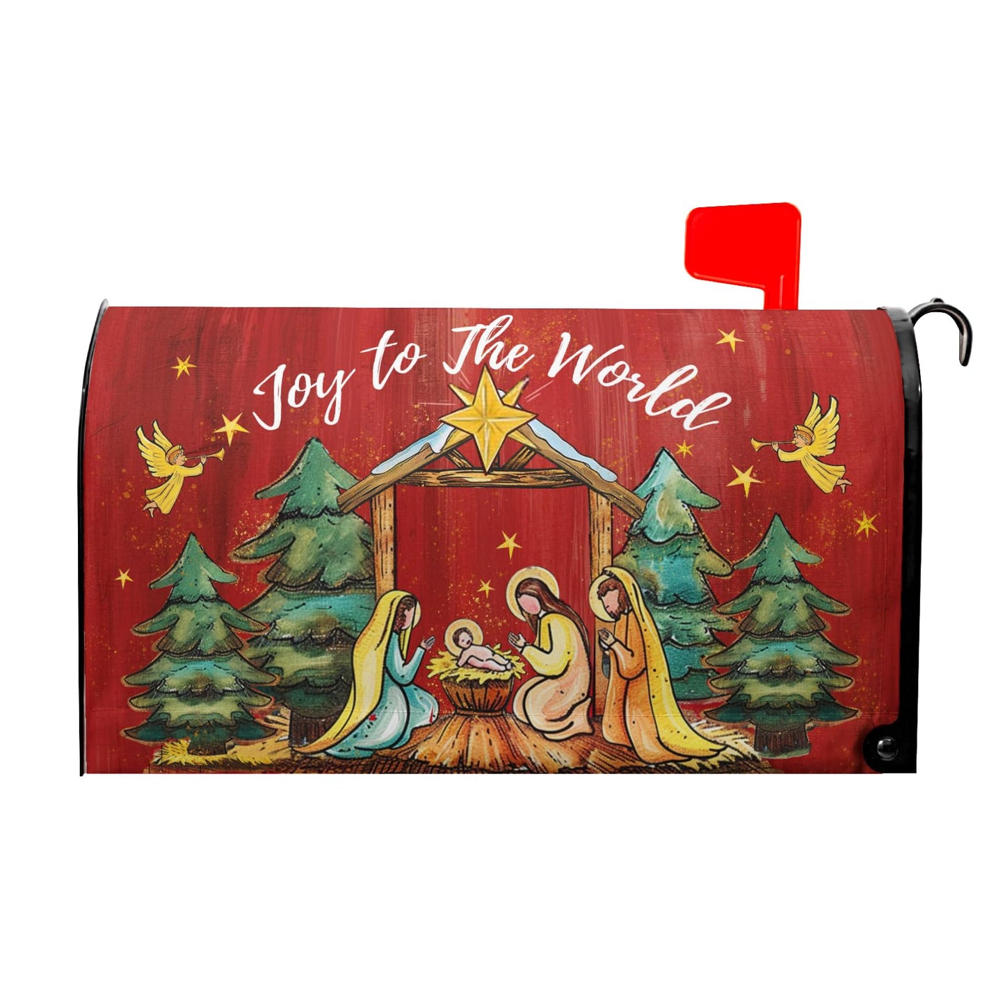 Kawani Merry Christmas Mailbox Covers Christmas Joy to The World Mailbox Wraps Magnetic Large Size 21x25.5 Inch Christmas Religious Post Letter Box Cover Winter Holiday Outdoor Decoration