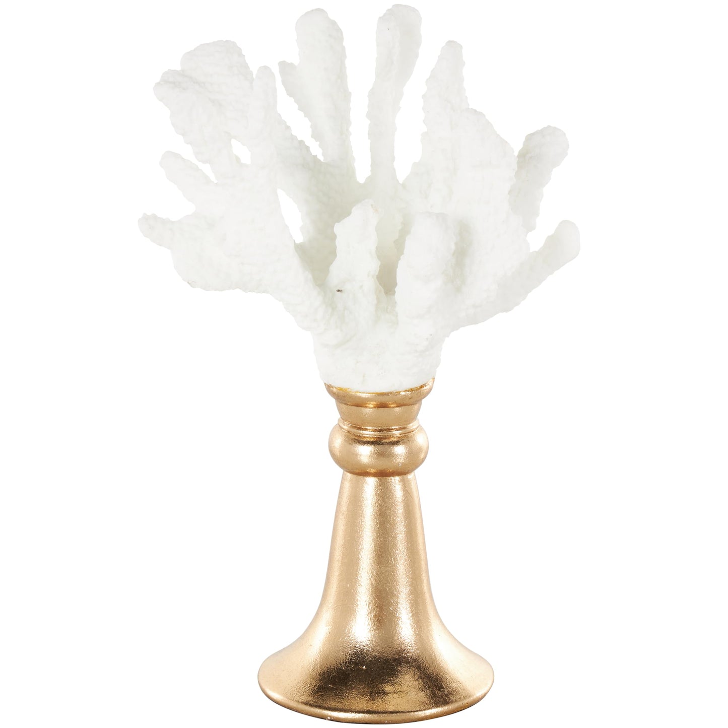 Deco 79 Resin Coral Decorative Sculpture Textured Home Decor Statue with Round Copper Base, Accent Figurine 8" x 6" x 13", White