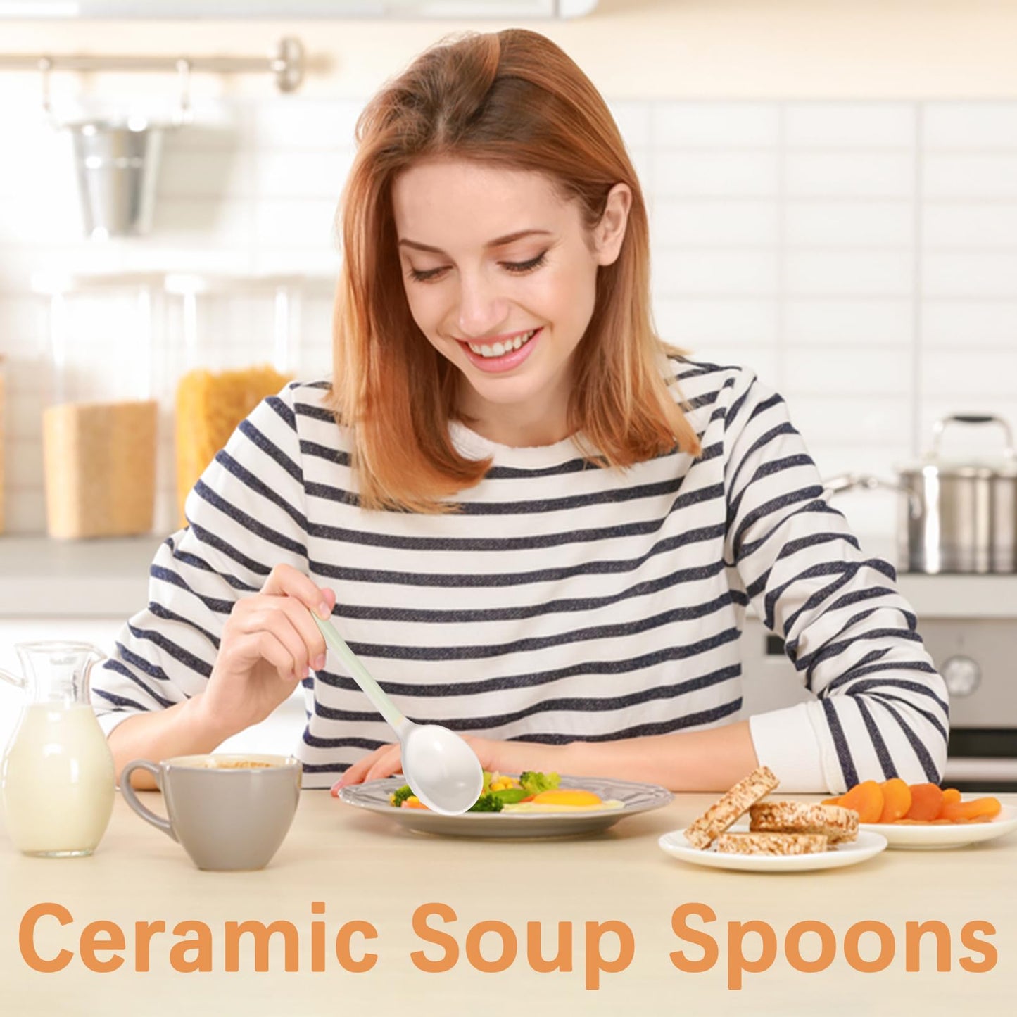 Ycxvacop 5 Pieces Ceramic Spoons,Asian Soup Spoon,Ramen Spoons,Japanese Soup Spoons,Ceramic Large Soup Spoons Chinese Soup Spoons for Pho,Wonton,Dumpling,Noodles (Black-6.5 in)