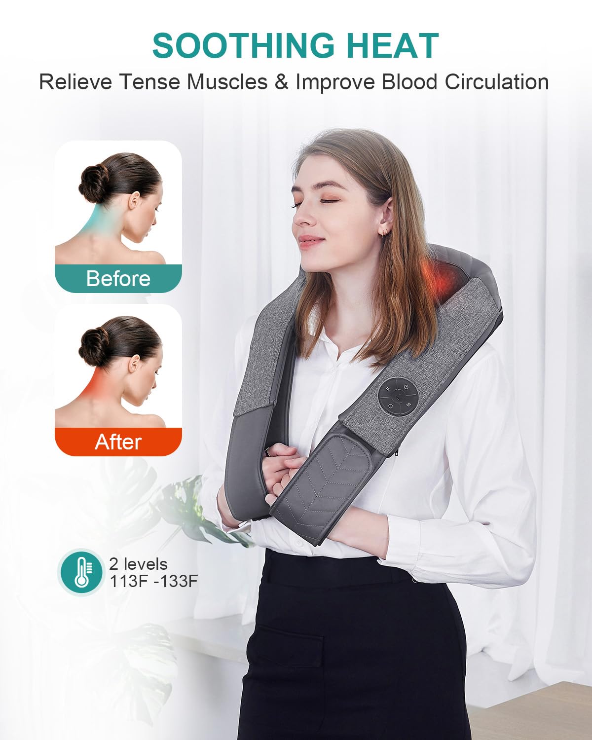 Nekteck Shiatsu Neck and Back Massager with Soothing Heat, Shoulder Massager for Pain Relief Deep Tissue, Electric 3D Kneading Massage Tools for Leg Body Muscle, Corded Power, Gifts for Him Her