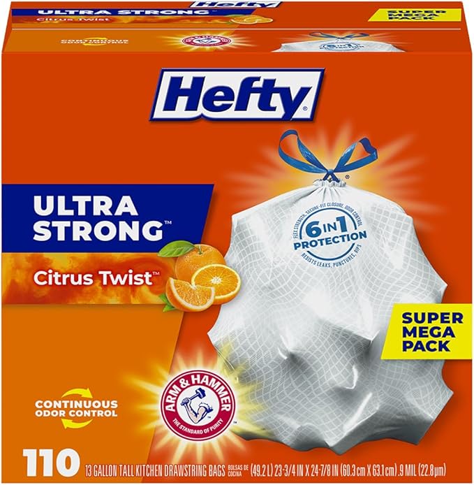 Hefty Ultra Strong Tall Kitchen Trash Bags, Citrus Twist Scent, 13 Gallon