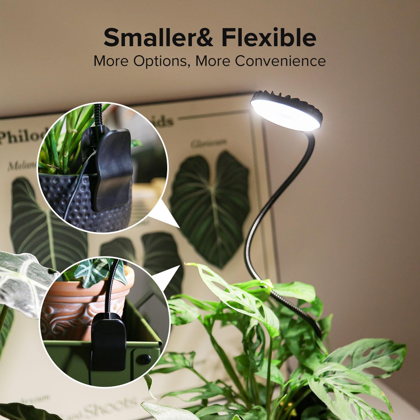 SGLEDs Grow Lights Indoor, Clip On Plant Lights for Indoor Growing, Full Spectrum LED Plant Grow Lamp, Auto Timing 4/8/12Hrs, 12W 4000K Pot Plant Growing Lamps with 4 Levels Dimmable Black, 2 Pack