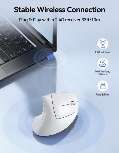 TECKNET Ergonomic Mouse, Rechargeable Vertical Ergo Mouse Wireless 800-4800 Levels 5 Adjustable DPI, Silent 2.4GHz Optical Carpal Tunnel Mouse for Right Hand, USB Wireless Mice for Laptop, PC