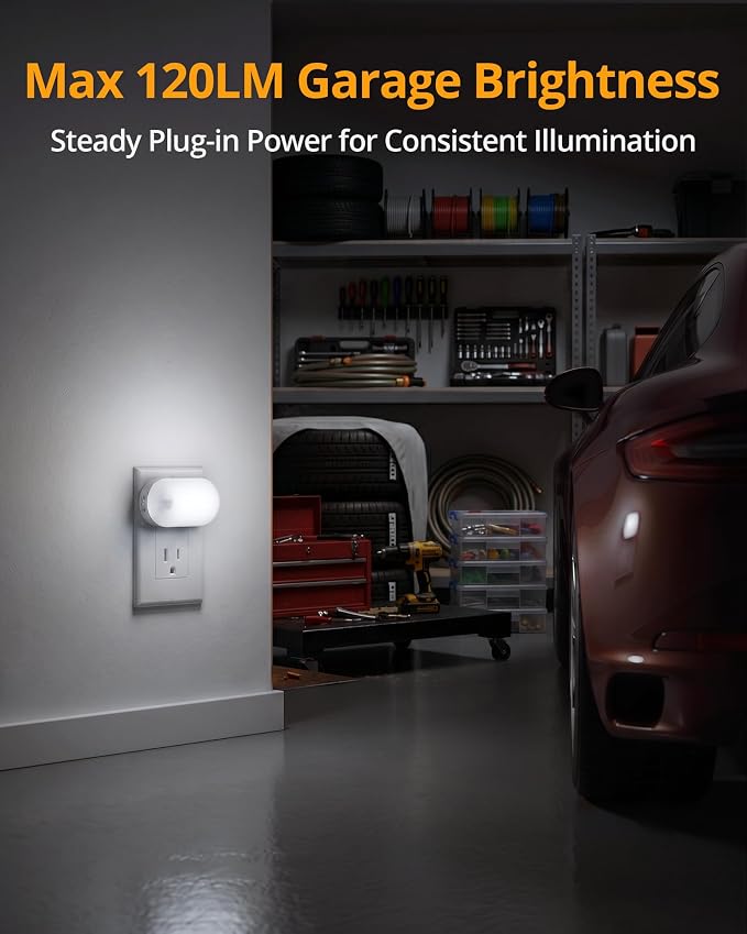 Lyridz 120LM Ultra Bright Plug-in Motion Sensor Night Light, Stepless Dimmable LED Nightlight, Always-On and Auto-Off, for Hallway, Stairs, Bathroom, Bedroom, Garage, Cool White (4-Pack)