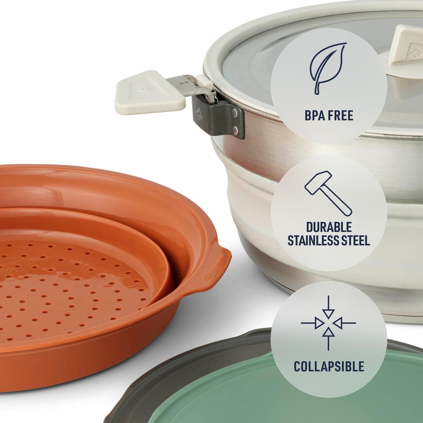 Sea to Summit Detour Essentials Camp Kitchen Kit (5 Liter Pot, Collapsible Colander, 2 Cutting Boards)