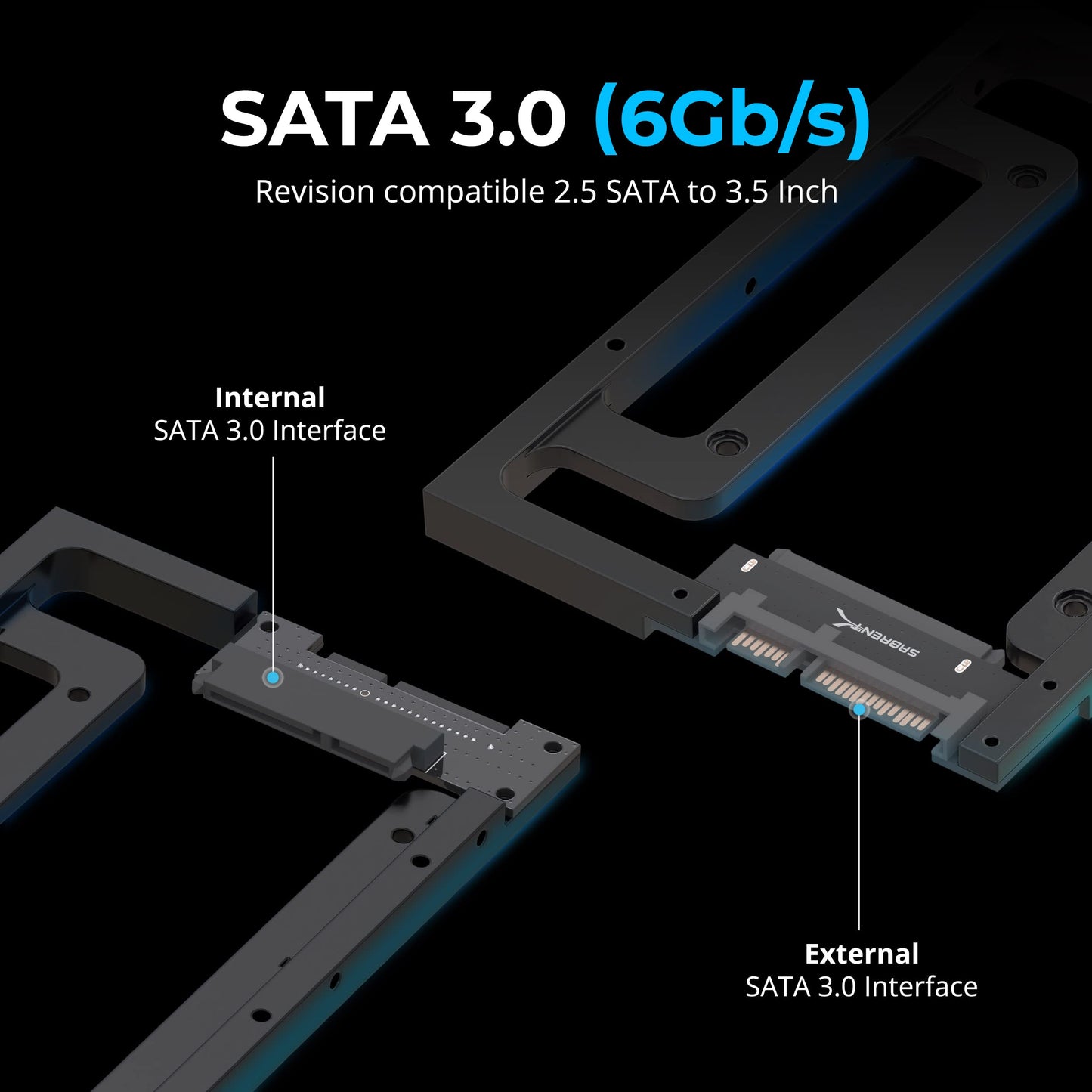 SABRENT 2.5" to 3.5" SSD Mounting Bracket – Internal Hard Drive Adapter & SATA III Converter for 7mm–15mm 2.5" SSD/HDD – Tool-Free Install – Desktop & Server Bay Compatible (BK-PCBS)