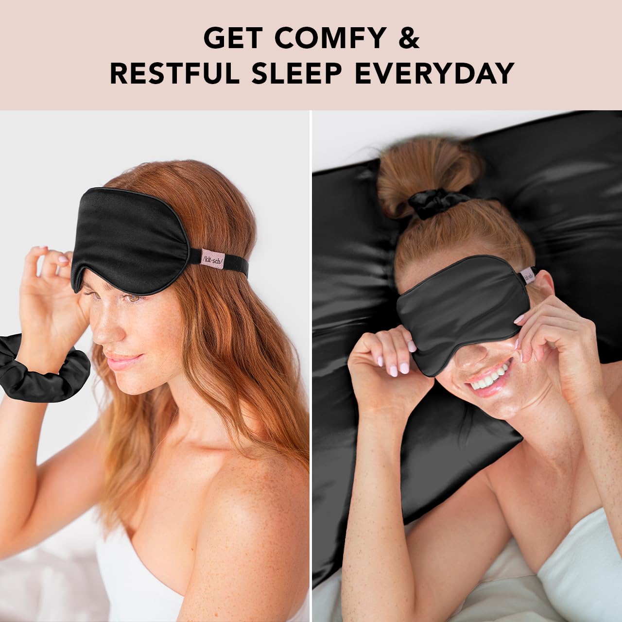 Kitsch Weighted Satin Sleep Mask - Weighted Eye Mask for Sleeping and Travel - Lavender Sleeping Mask for Women and Men - Light Blocking, Adjustable Strap, Ultra-Soft (4.1oz/116g)