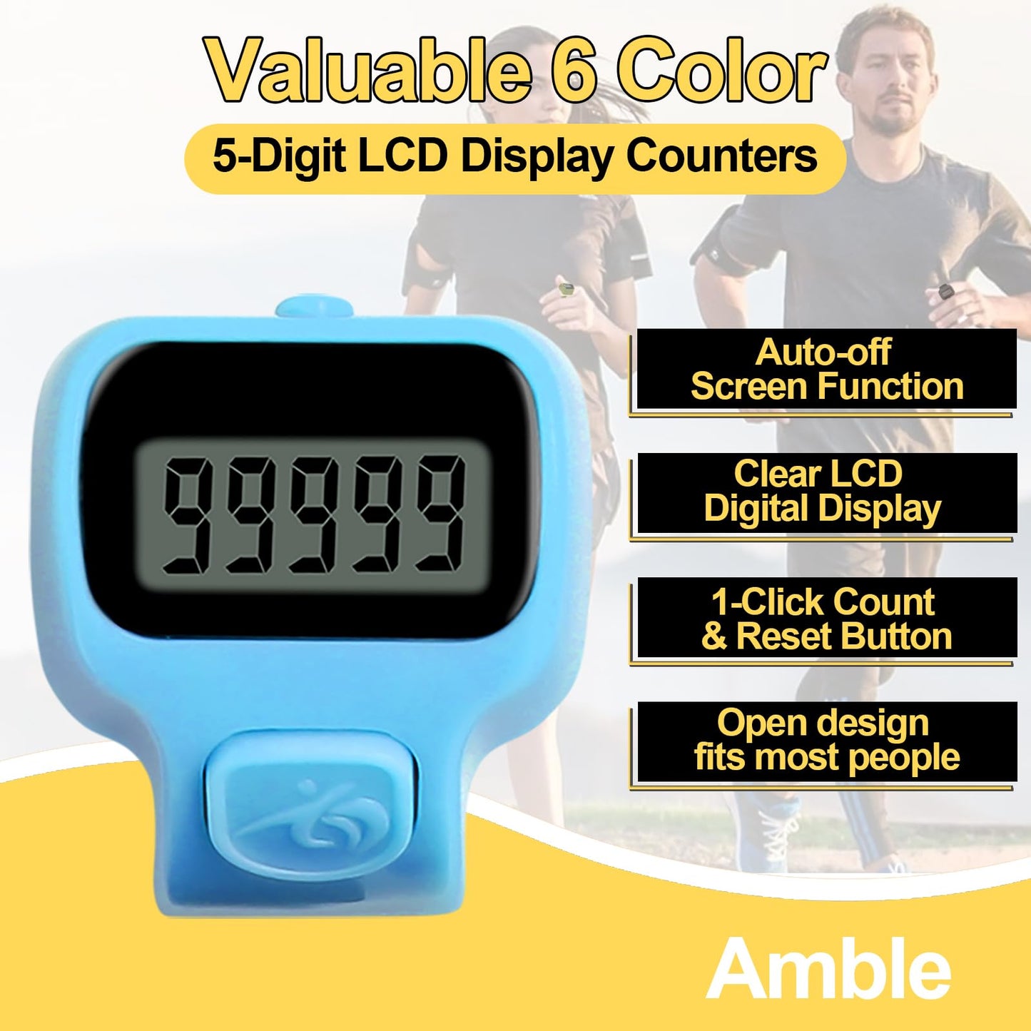Amble Clicker Counter, Tally Counter, 6 Pack Electronic Finger Clicker for Knitting, Crochet, Stitch, Golf, Fishing, Lap, Goods Counting