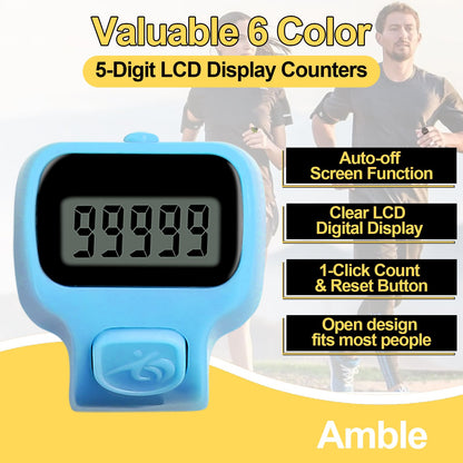 Amble Clicker Counter, Tally Counter, 6 Pack Electronic Finger Clicker for Knitting, Crochet, Stitch, Golf, Fishing, Lap, Goods Counting