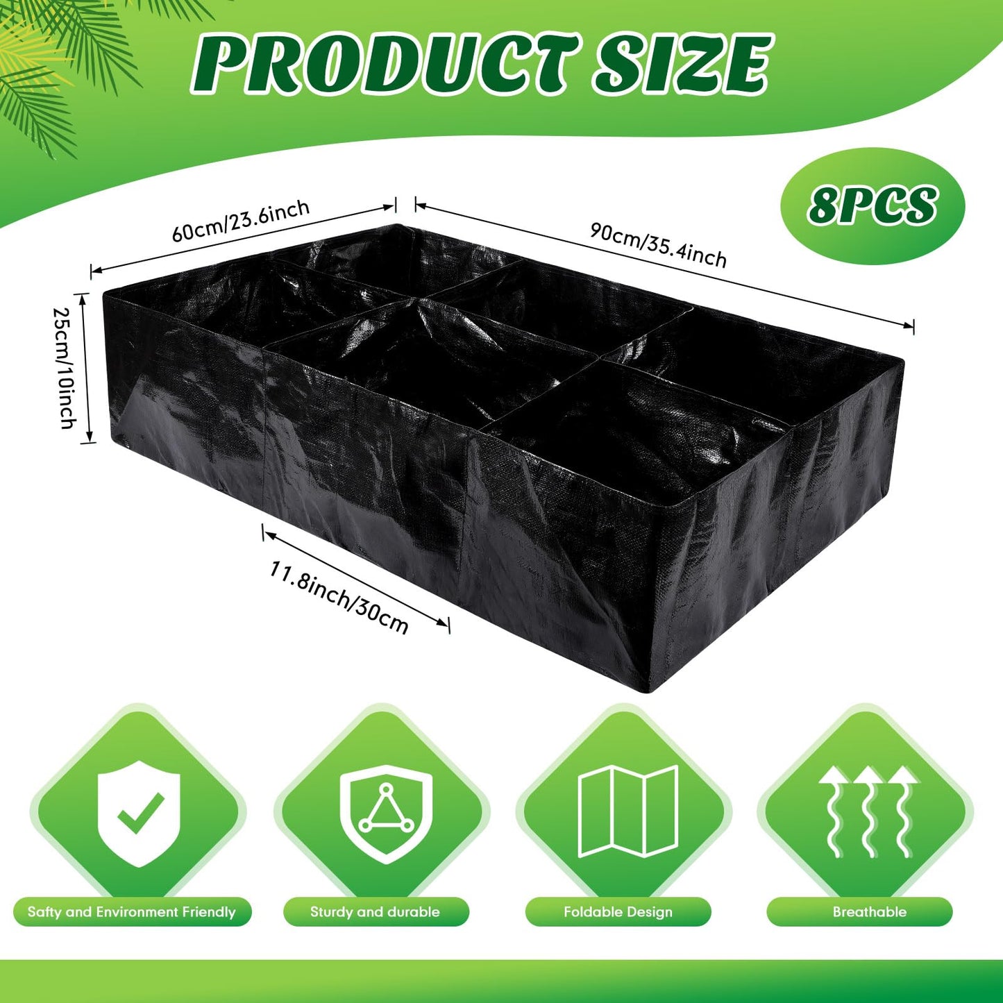 Woanger 8 Pcs 35 Gallon Fabric Raised Garden Bed Outdoor Planter Bags -Garden Grow Bags with 6 Divided Grids Drainage Holes for Vegetables, Flowers, Herbs - Outdoor Patio Gardening Containers