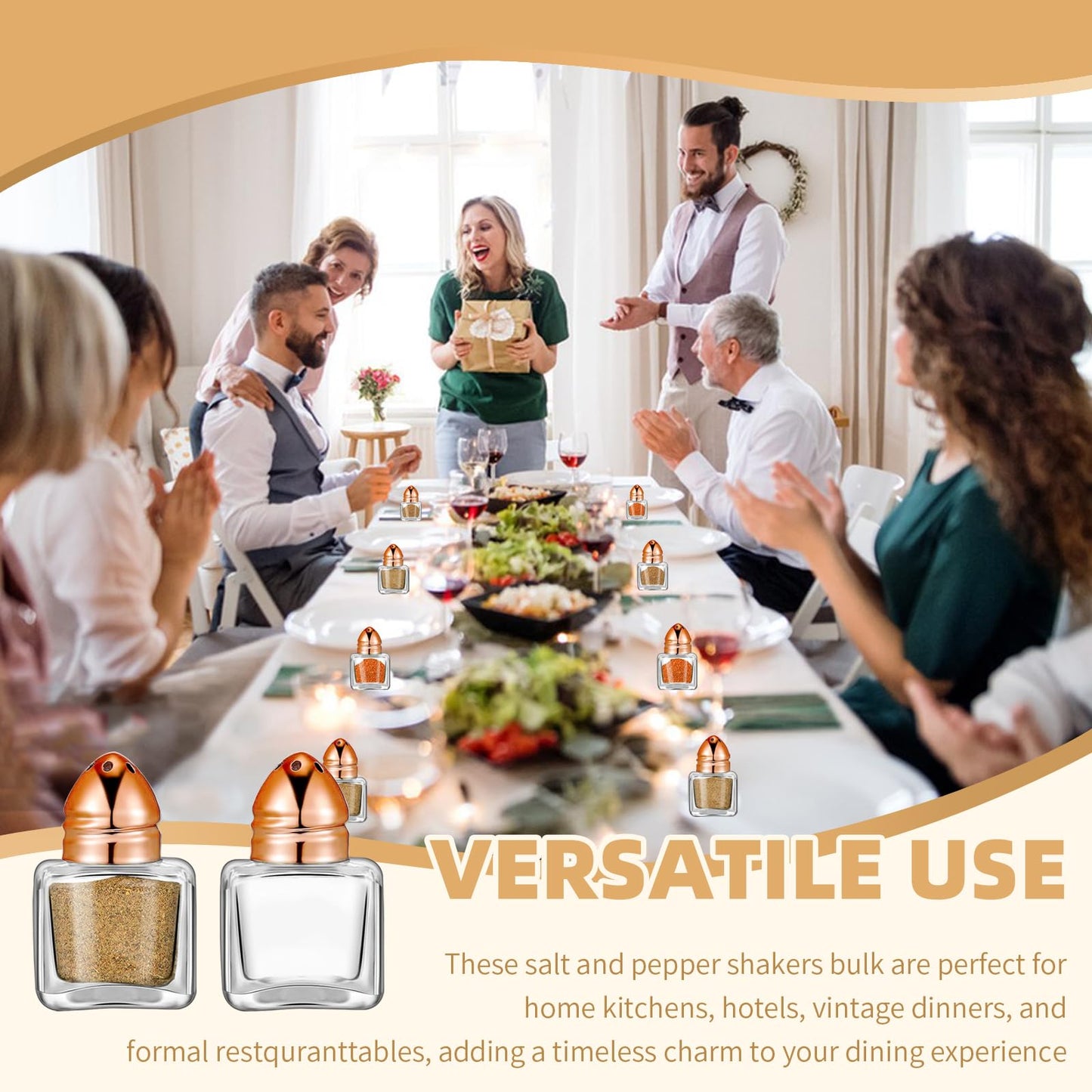 12 Pcs 0.5 oz Cube Shape Small Salt and Pepper Shakers Clear Mini Glass Seasoning Jars Spice Salt Shakers with Funnel and Storage Rack for Wedding Party Restaurant Home Kitchen (Rose Gold)