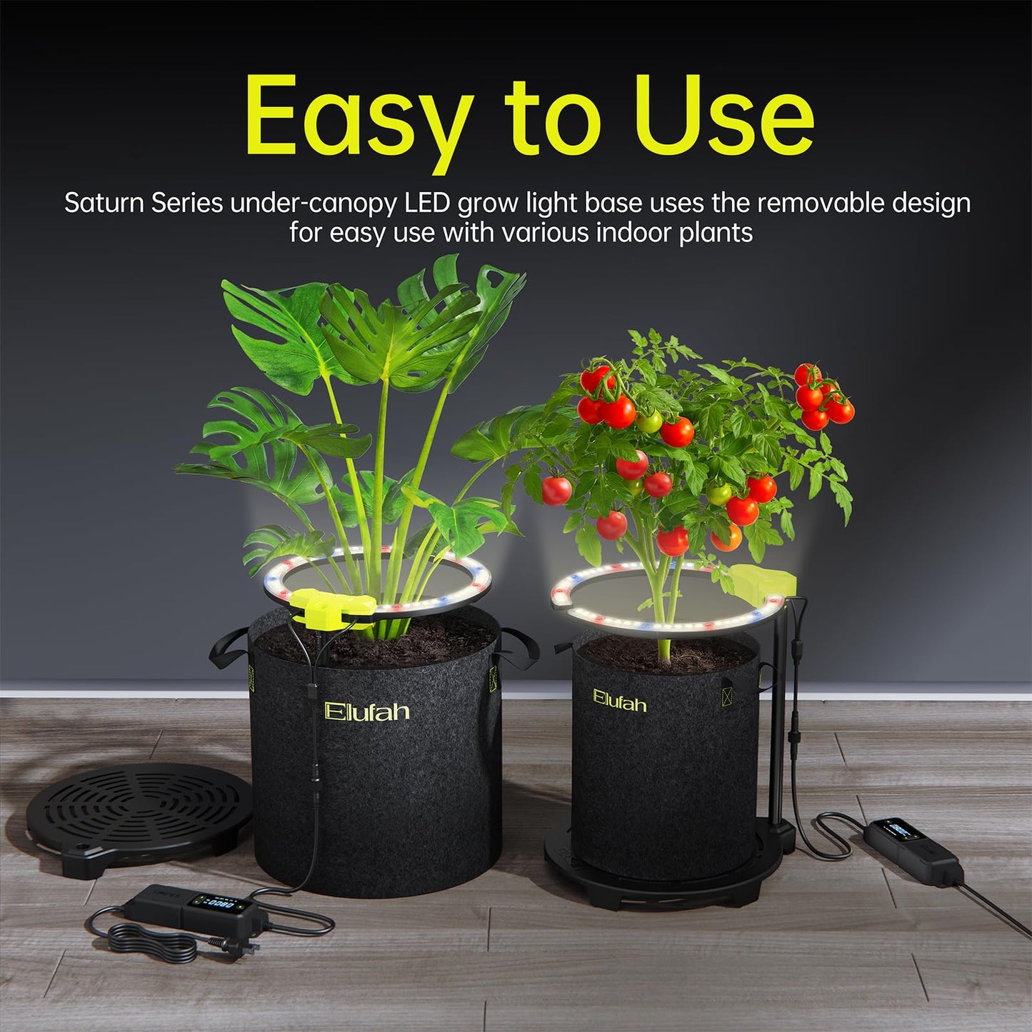 Elufah Saturn240 24W Under Canopy LED Grow Light, Full Spectrum Grow Lights for Indoor Plant Seeding/Veg/Bloom, Adjustable Height 12''-22'', 3-in-1 Controller Plant Light for 2x2ft Indoor Growing