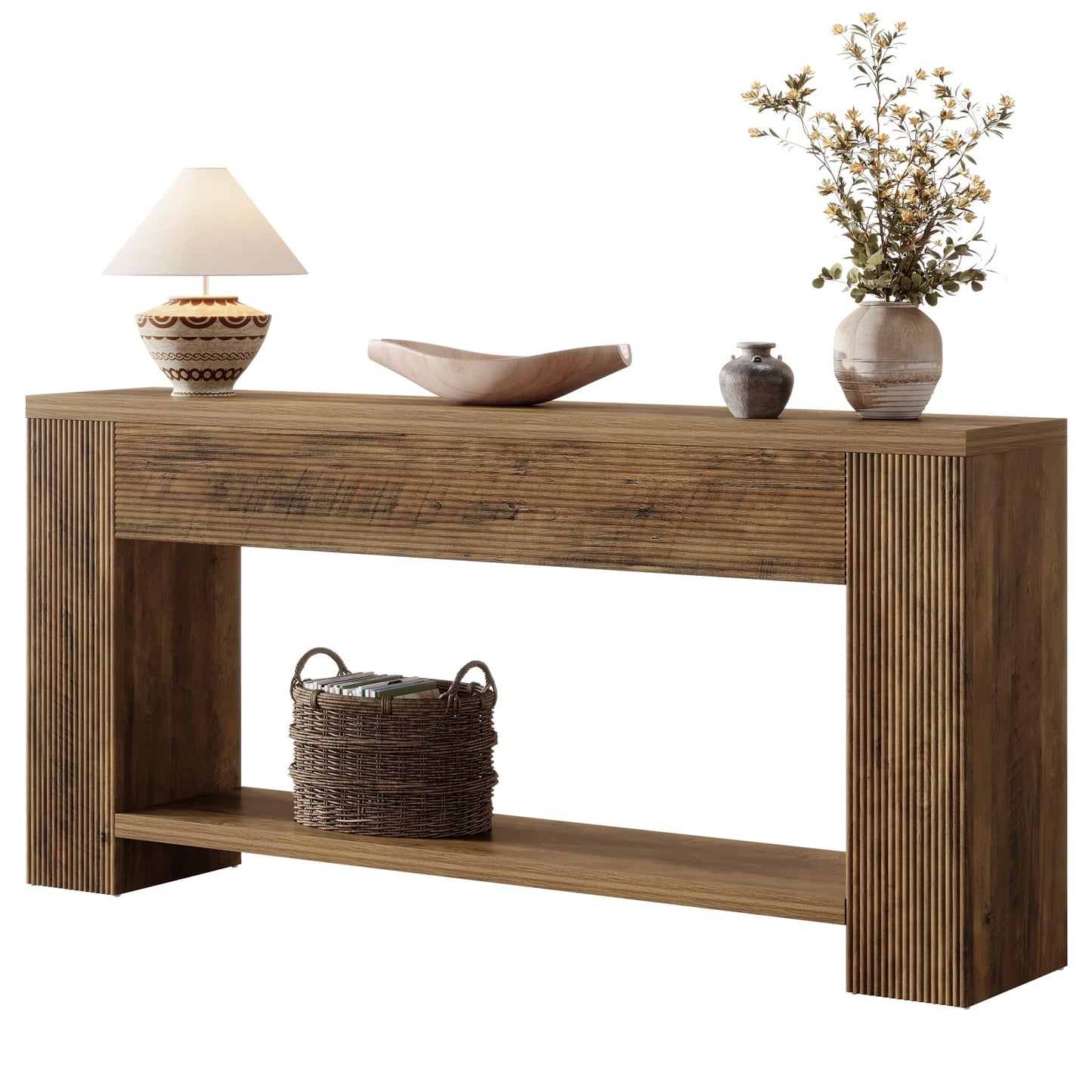 Tribesigns 70.9-Inch Console Tables for Entryway, Narrow Wooden Long Sofa Table Behind the Couch, Farmhouse Fluted Hallway Accent Table for for Living Room, Entrance, Foyer (Rustic Brown)