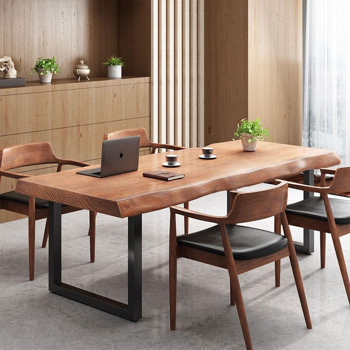 quanzhoulong Stylish Solid Wood Office Desk with Sturdy Metal Base - Durable Multi-Size Executive Computer & Dining Table - Perfect for Home Office & Work Environments (Brown, 55.12in)