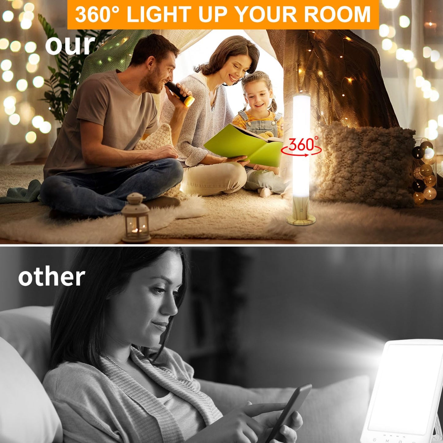 Light Therapy Lamp 10000 Lux, Happy Sun Lamp UV-Free with 3 Color Temperatures, Adjustable Brightness, Timer & Memory Function, Bright Sunlight Lamps, Full Spectrum Light Perfect for Home, Office