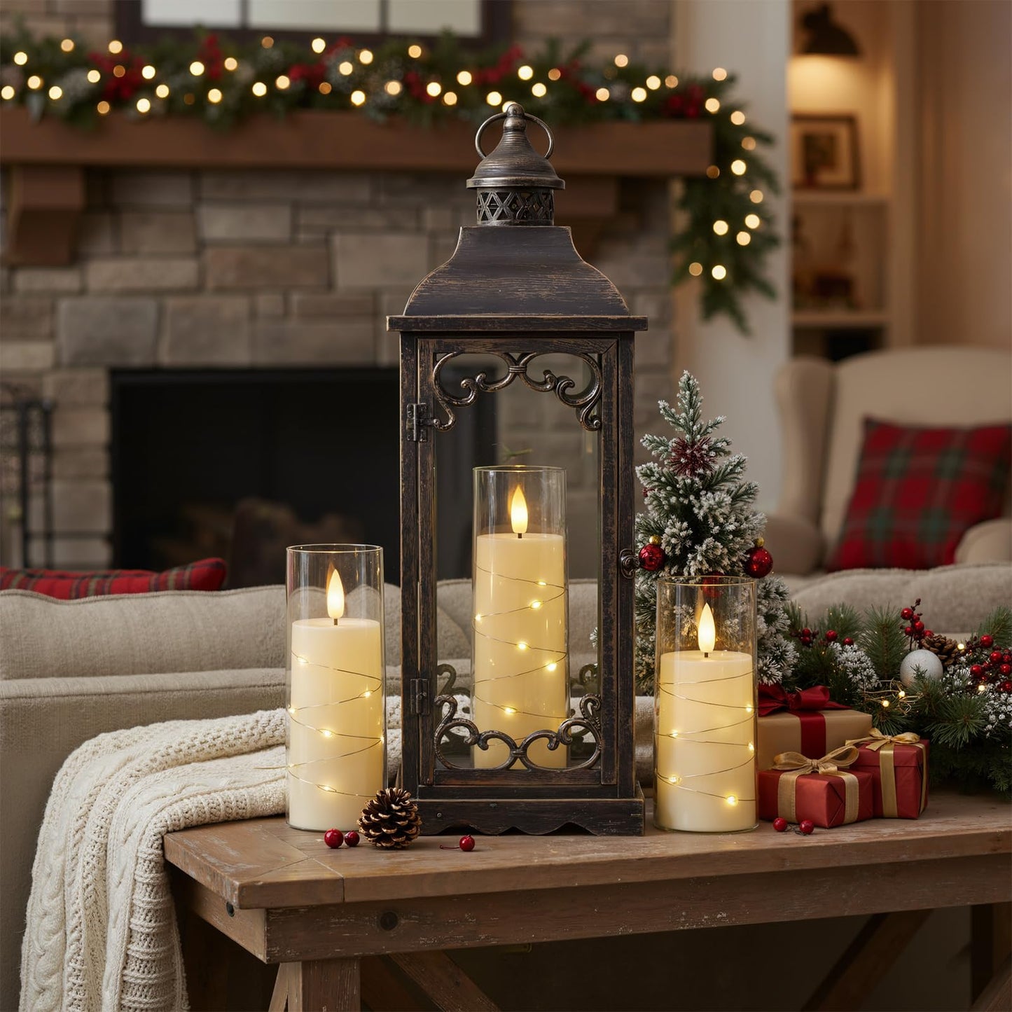Raycare Flameless Candle with Remote Timer, 3 Flickering Acrylic Battery Operated LED Pillar Candles with Embedded Star String for Christmas, Wedding, Home Table Decor, and as a Gift (Ivory White)