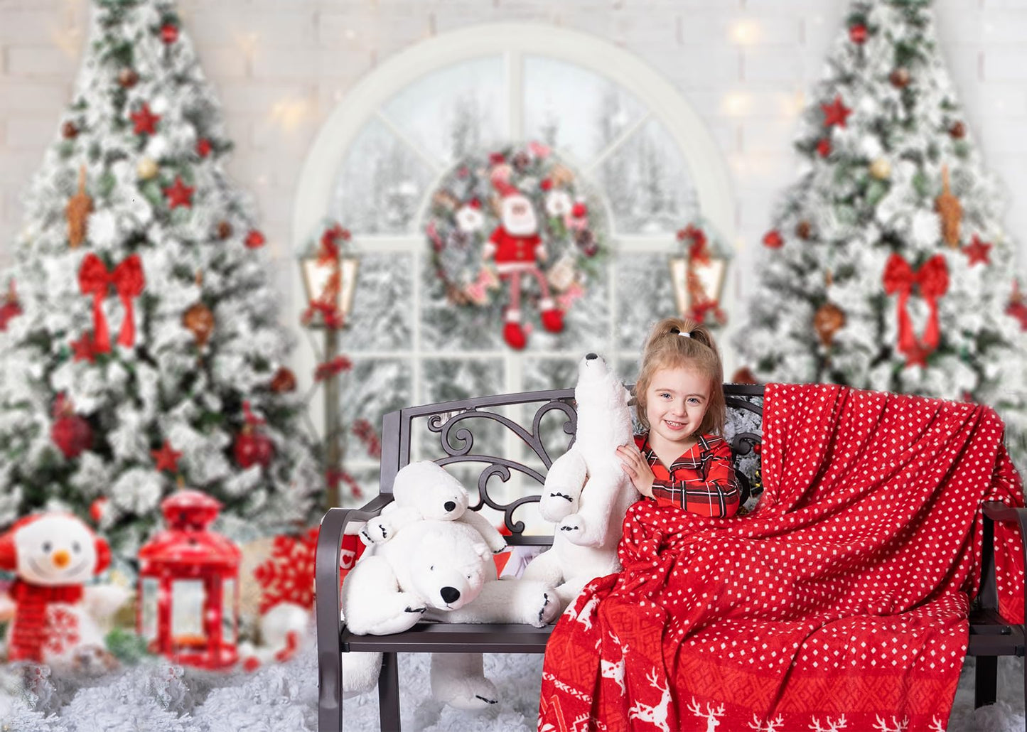 Mocsicka Classic Christmas Interior Room Photography Backdrop Red and White Christmas Tree Window Photo Background Winter Family Kids Holiday Party Banner Decorations Photo Booth Props