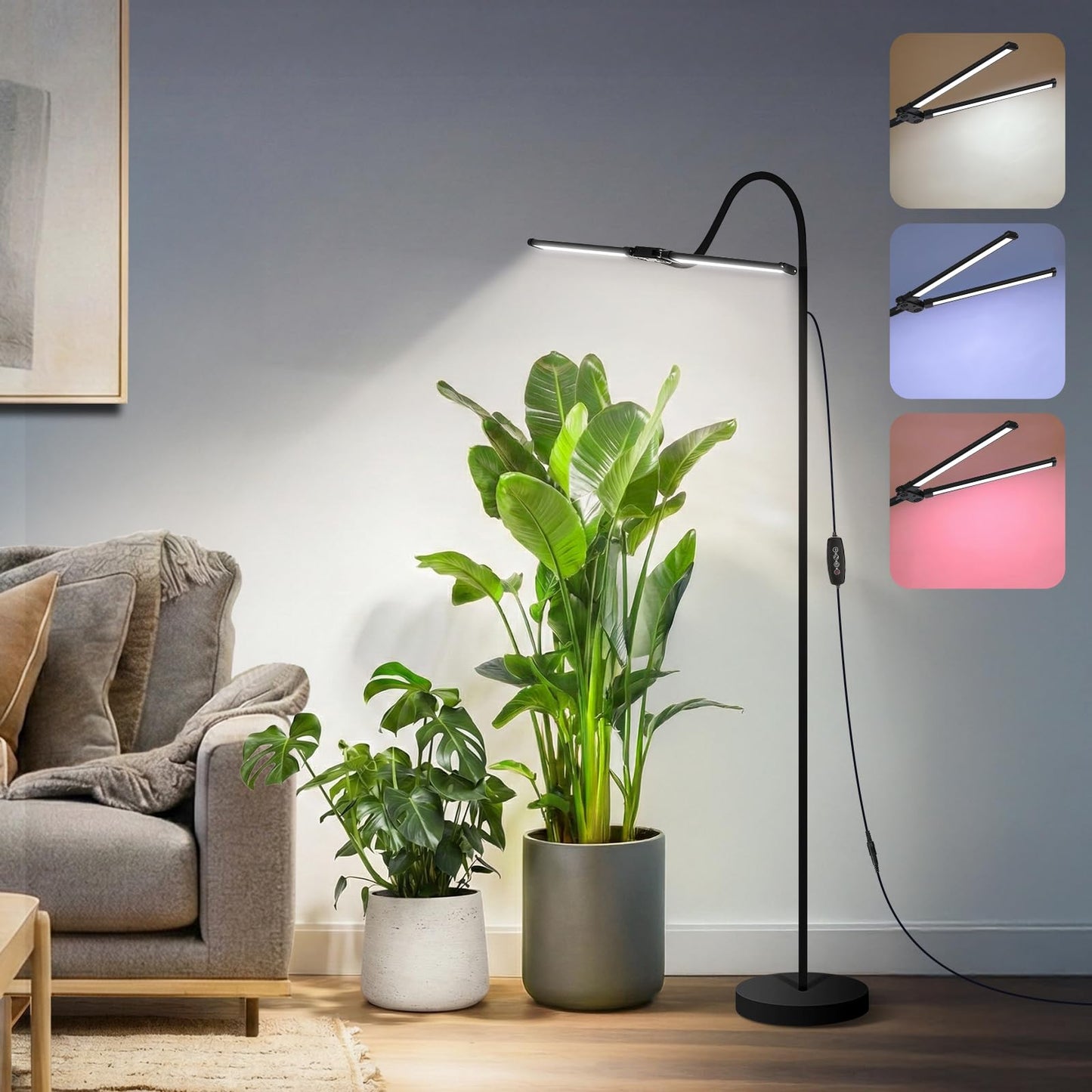 3CCT Grow Lights for Indoor Plants, 168 Full Spectrum LED Plant Light for Indoor Growing with 180° Expandable Lamp Head, 4/8/12H, Dimmable, 67in Tall Adjustable Standing Grow Light with 360° Gooseneck