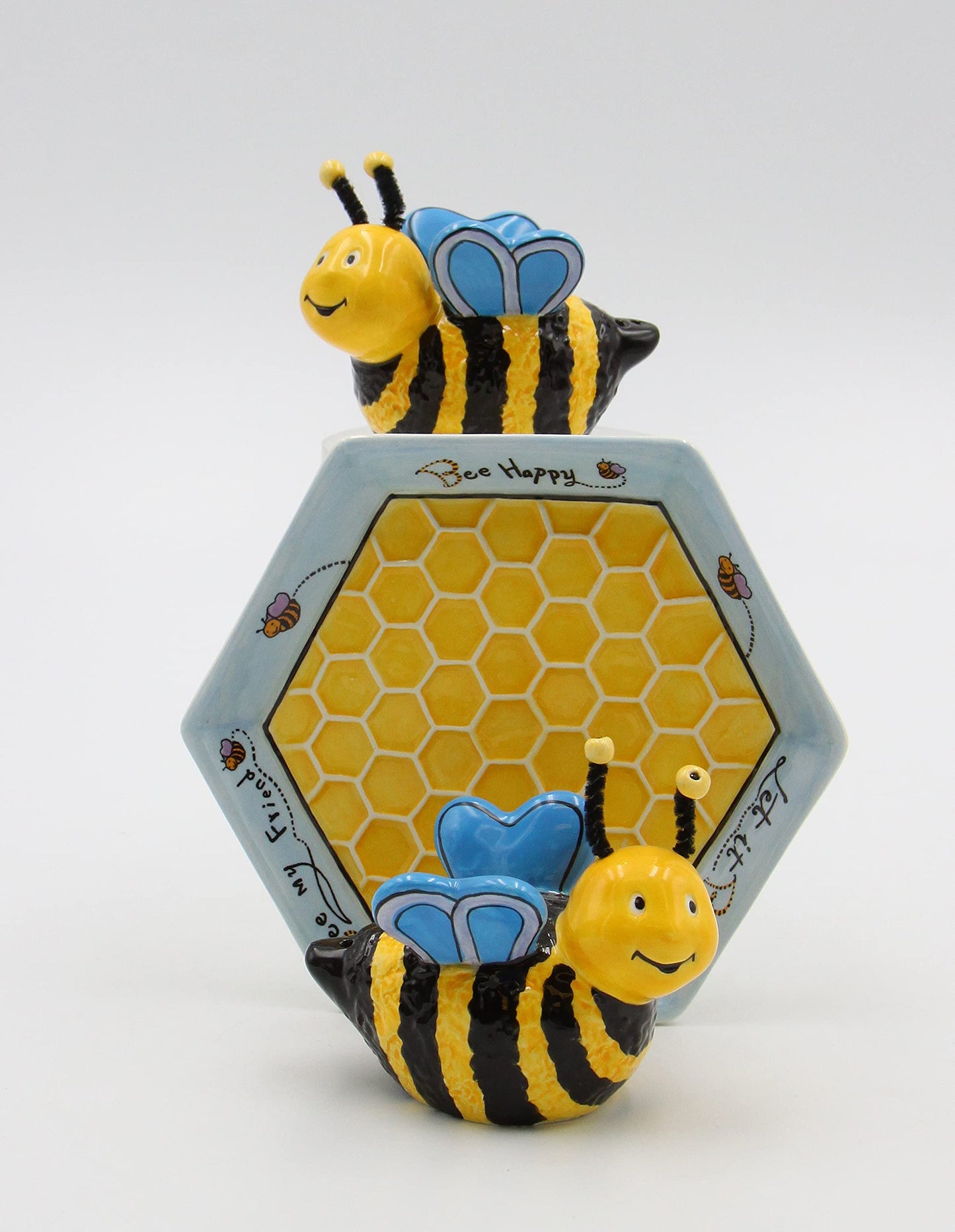 Appletree 2-Inch Ceramic Bee Salt and Pepper with Honeycombed Tray, Yellow