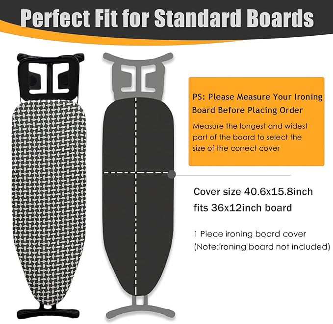 Ironing Board Cover and Pad, Sewn-in Thick Feltpads, Elastic Edge, Fits