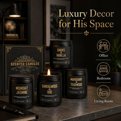 Men's Candle Gift Set, 4 Pack Crackling Wood Wick Soy Scented Candles, 36oz Masculine Aromatherapy Candles for Home, Up to 200H Burn Time, Thoughtful Gift for Fathers, Husbands and Men