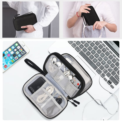 Simpolor Cable Organiser Bag, Double-Layer Electronics Accessories Bag Organiser for Cables, Universal Carry Travel Gadget Bag for Cables, Power Bank, USB Drive, Charger Hard Disk - Black
