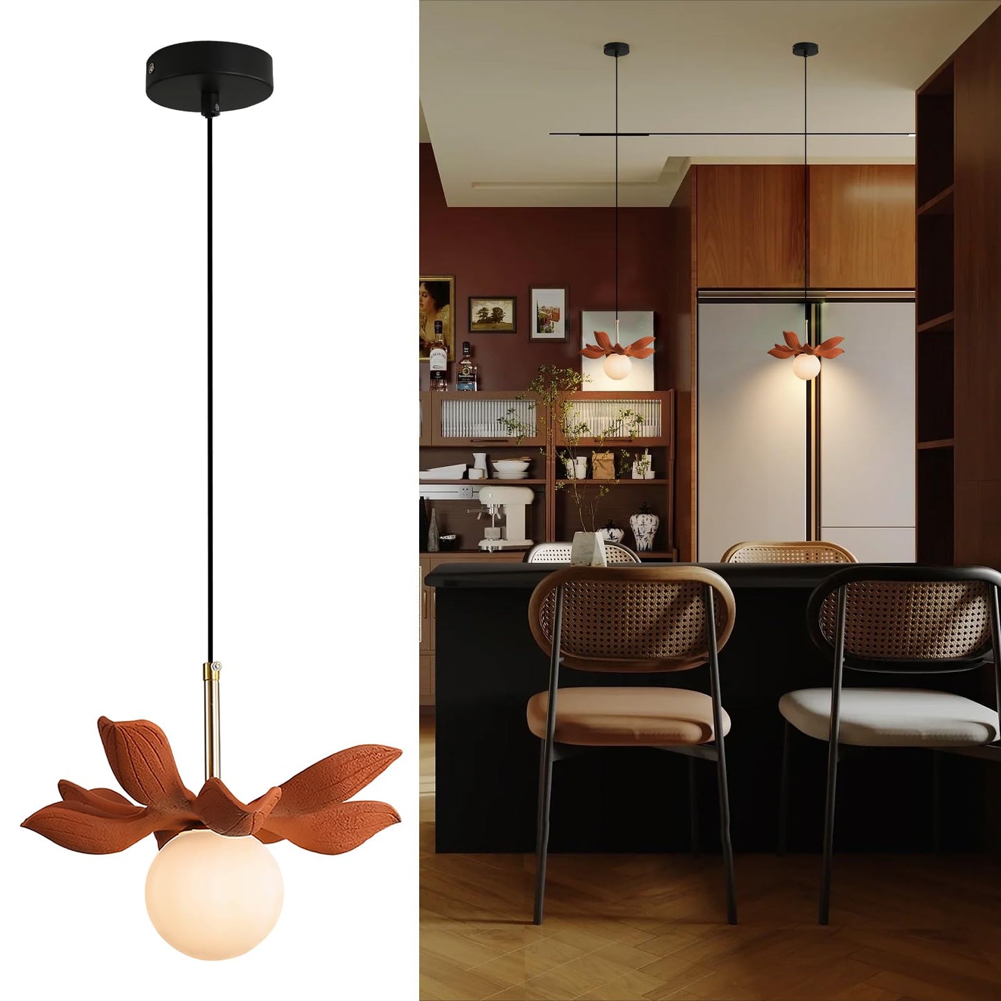 Feomcts Floral Pendant Light Adjustable Cord Dining Hanging Light Fixture