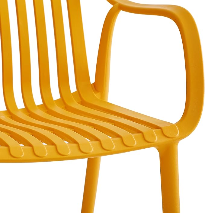 Modern Stackable Outdoor & Indoor Plastic Dining Chairs Set, Armchairs Set, Weather-Resistant, Ideal for Patios, Cafes, and Home Use, Set of 4 (Mustard Yellow)