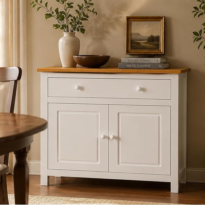 From the Tree Furniture 44" Wide White & Pine Top Solid Pine Shaker Sideboard