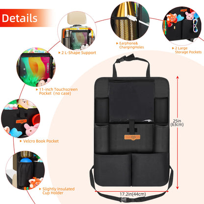 SURDOCA UPGRADED Car Seat Organiser for up to 11-inch Tablet Holder, 8 Pockets, Kids Toy Storage, Water Proof Back Seat Protector for Kids