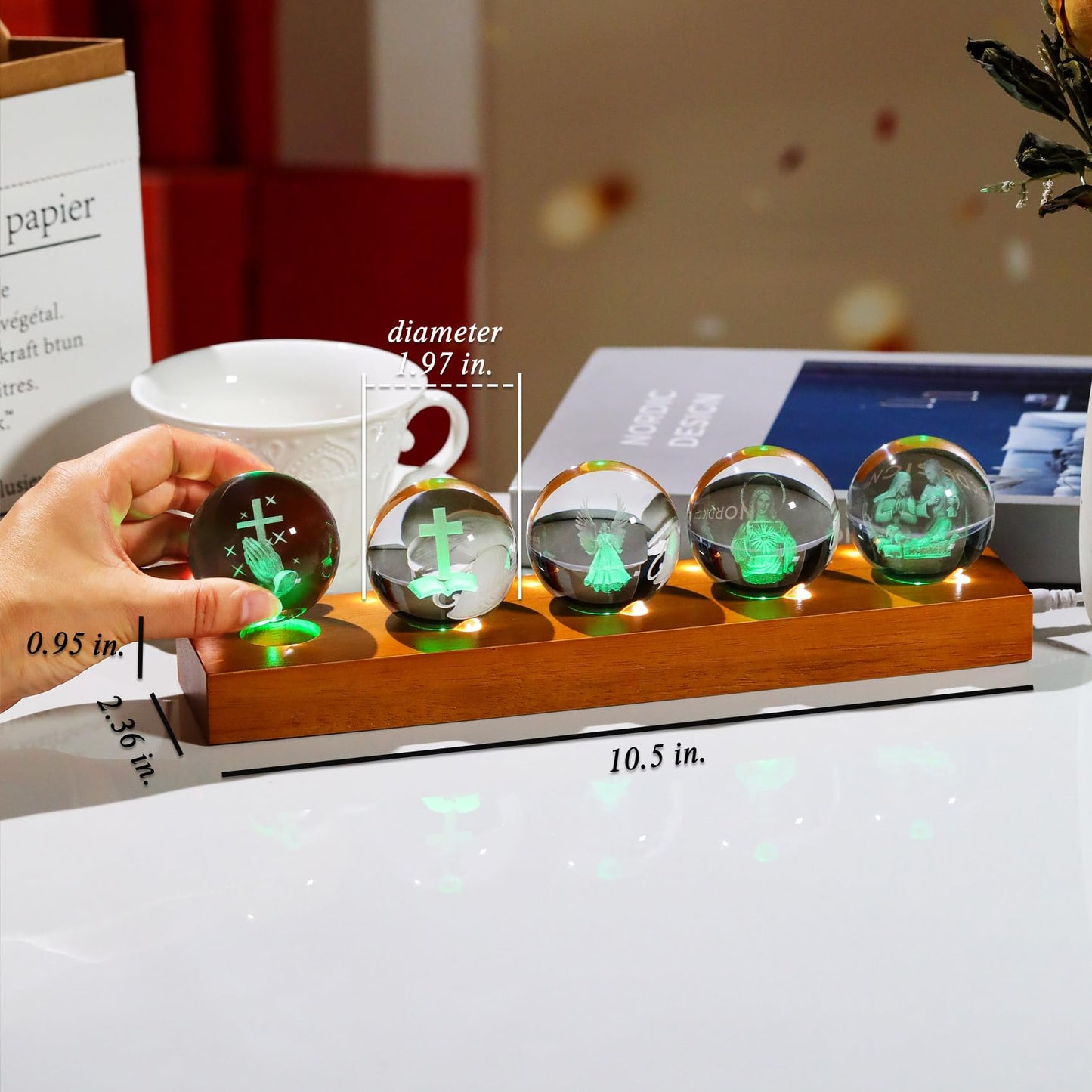 YWHL Laser Engraved 3D Religious Christian Crystal Ball Gift for Women Men